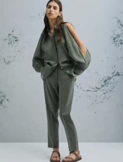 Pantalone in viscosa e lino stretch - VERDE