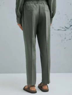 Pantalone in viscosa e lino stretch - VERDE