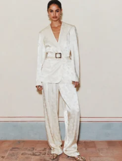 Pantalone in viscosa jacquard - BIANCO LANA