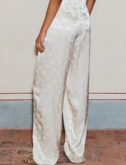 Pantalone in viscosa jacquard - BIANCO LANA