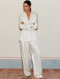 Pantalone in viscosa jacquard - BIANCO LANA