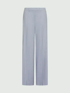 Pantalone palazzo in chevron di lino e viscosa - AZZURRO