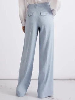 Pantalone palazzo in chevron di lino e viscosa - AZZURRO