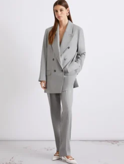 Pantalone sartoriale in lana e seta effetto grisaglia - GRIGIO