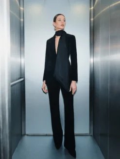 Pantalone slim in velluto - NERO