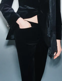 Pantalone slim in velluto - NERO