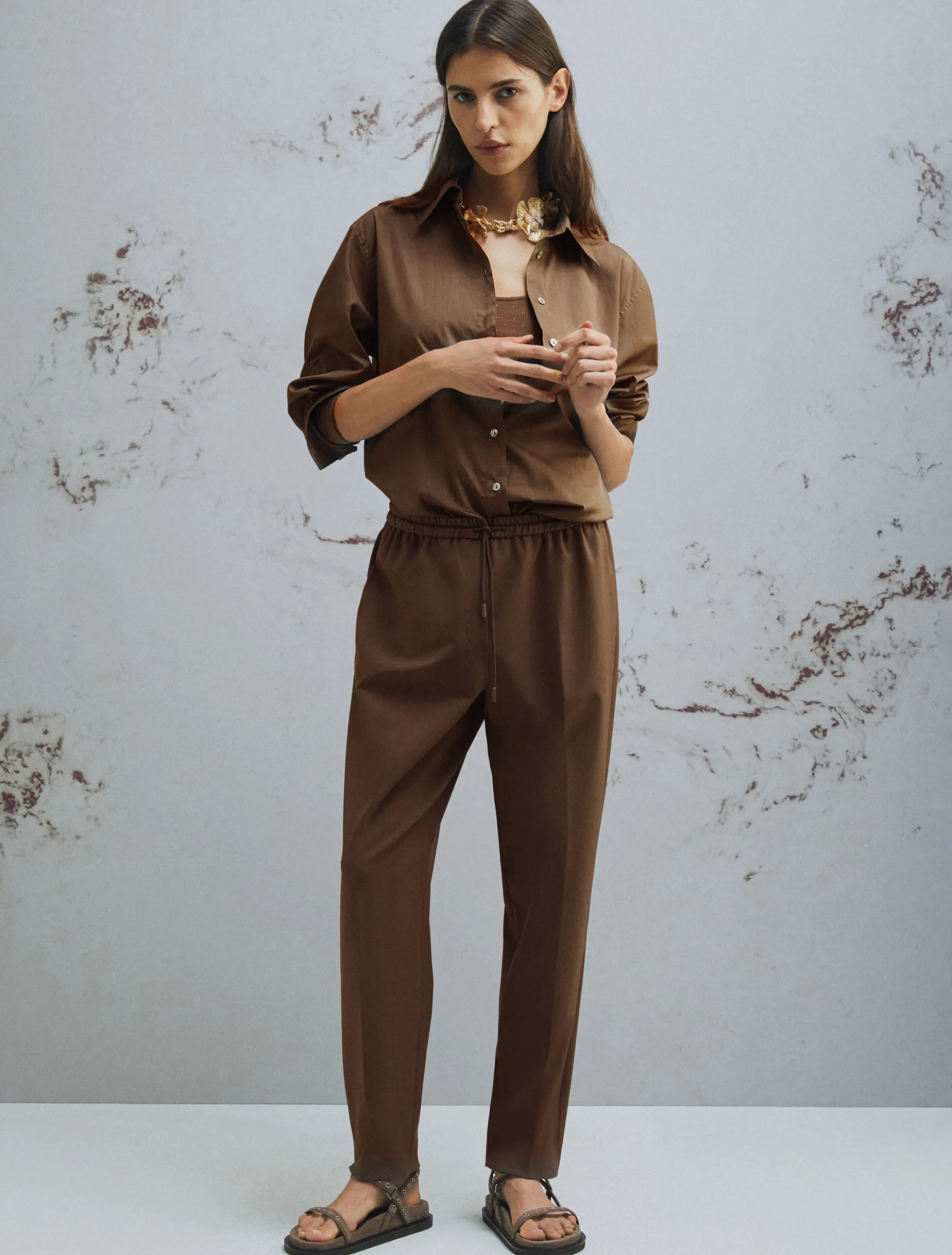 Pantalone slim - MARRONE