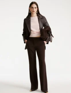 Pantalone stretch in misto viscosa - MARRONE