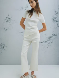 Pantalone 5 tasche flare crop - BIANCO LANA