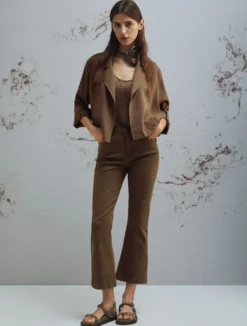 Pantalone 5 tasche flare crop - MARRONE
