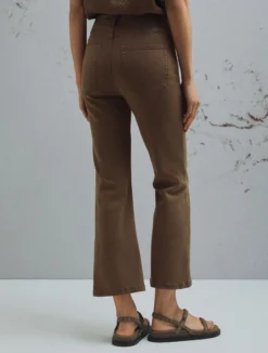 Pantalone 5 tasche flare crop - MARRONE