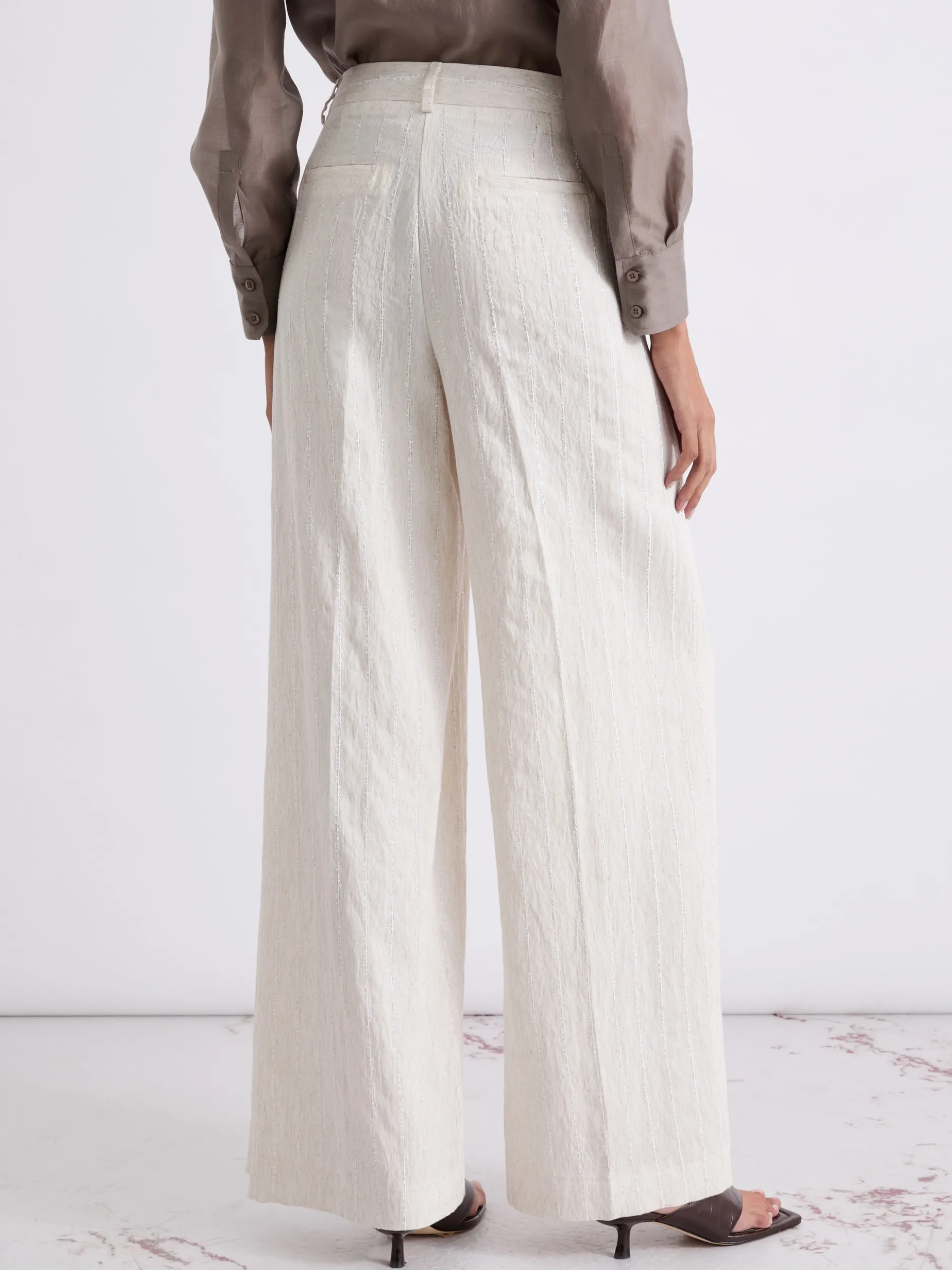 Pantalone wide leg con gessatura e paillette - SABBIA