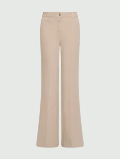 Pantalone wide leg in cotone stretch - BEIGE