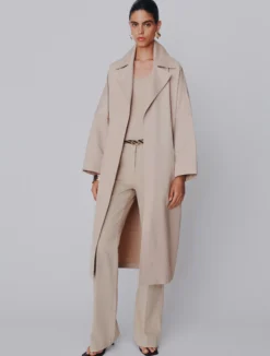 Pantalone wide leg in cotone stretch - BEIGE