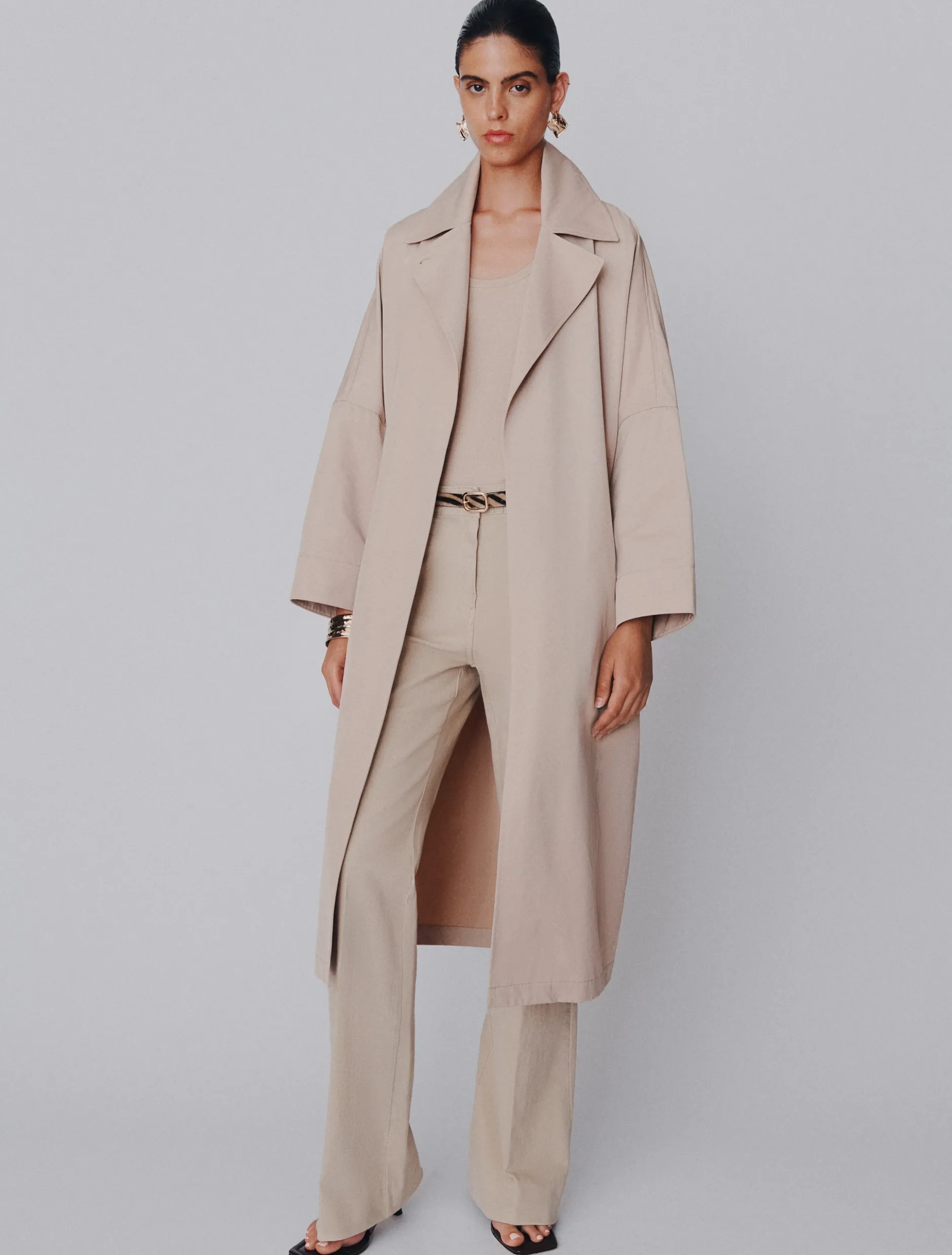 Pantalone wide leg in cotone stretch - BEIGE