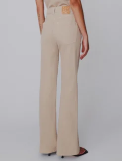 Pantalone wide leg in cotone stretch - BEIGE
