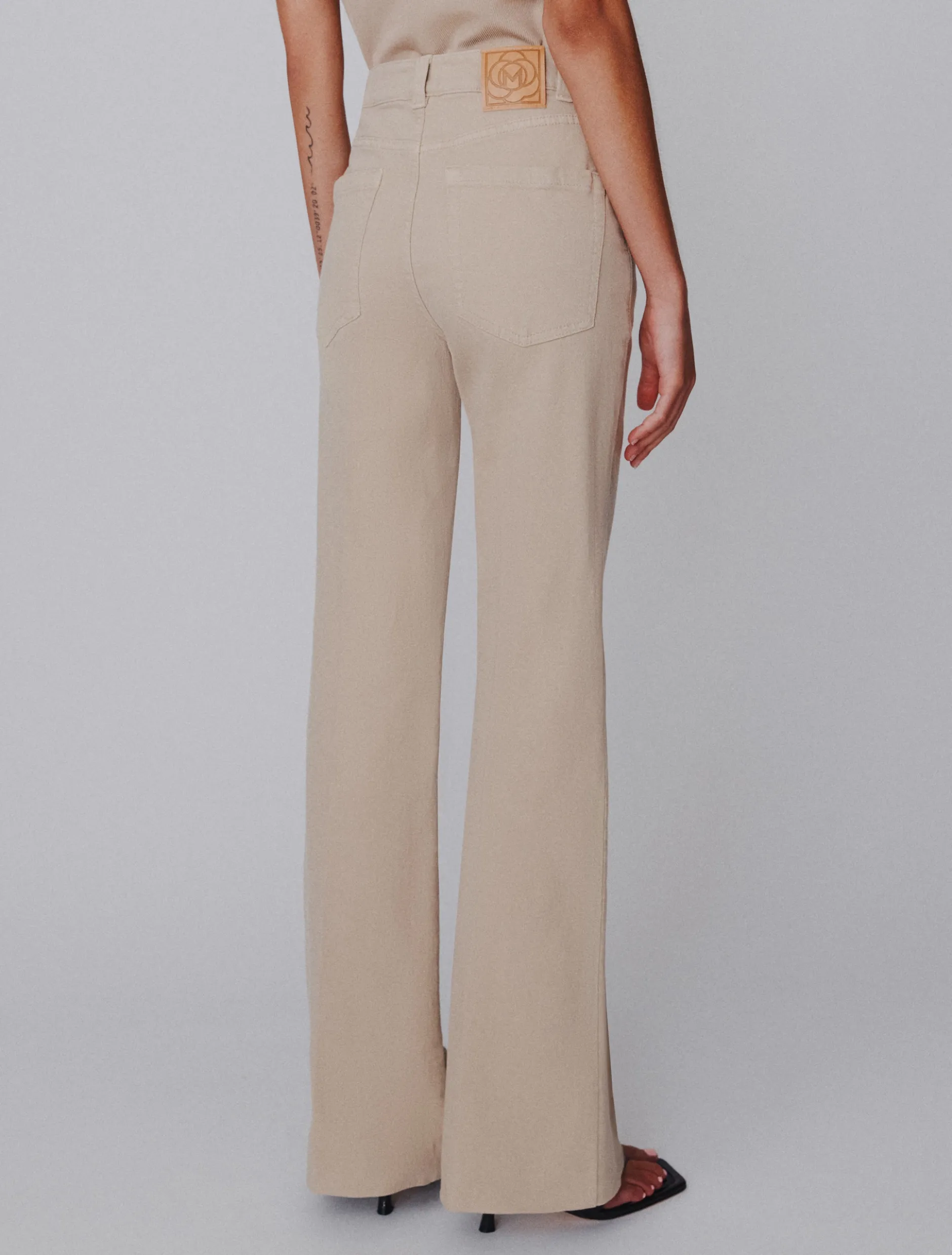 Pantalone wide leg in cotone stretch - BEIGE