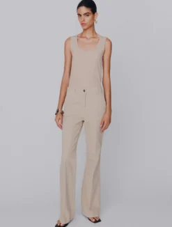Pantalone wide leg in cotone stretch - BEIGE