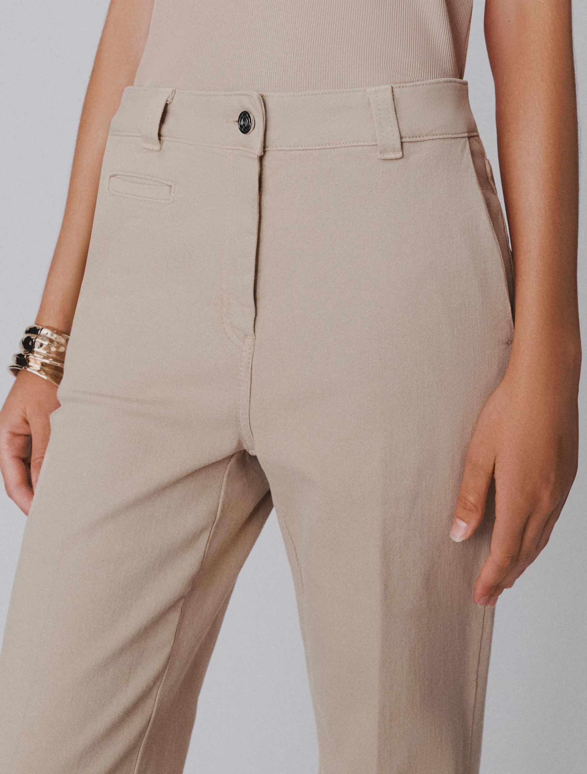 Pantalone wide leg in cotone stretch - BEIGE