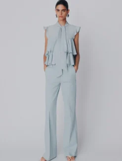 Pantalone wide leg in cotone stretch - AZZURRO