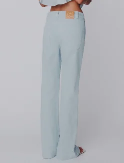 Pantalone wide leg in cotone stretch - AZZURRO