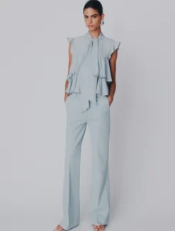 Pantalone wide leg in cotone stretch - AZZURRO
