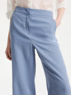 Pantalone wide leg in lino - Azzurro polvere