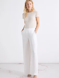 Pantalone wide leg in lino - BIANCO OTTICO