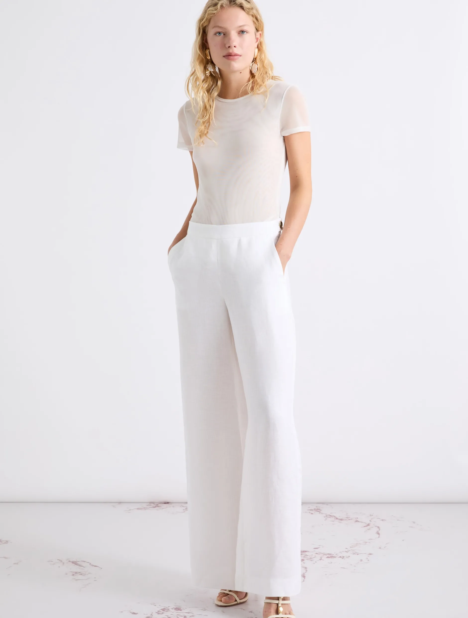 Pantalone wide leg in lino - BIANCO OTTICO