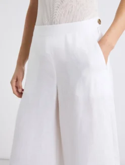 Pantalone wide leg in lino - BIANCO OTTICO