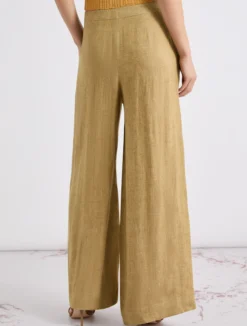 Pantalone wide leg in lino - KAKI