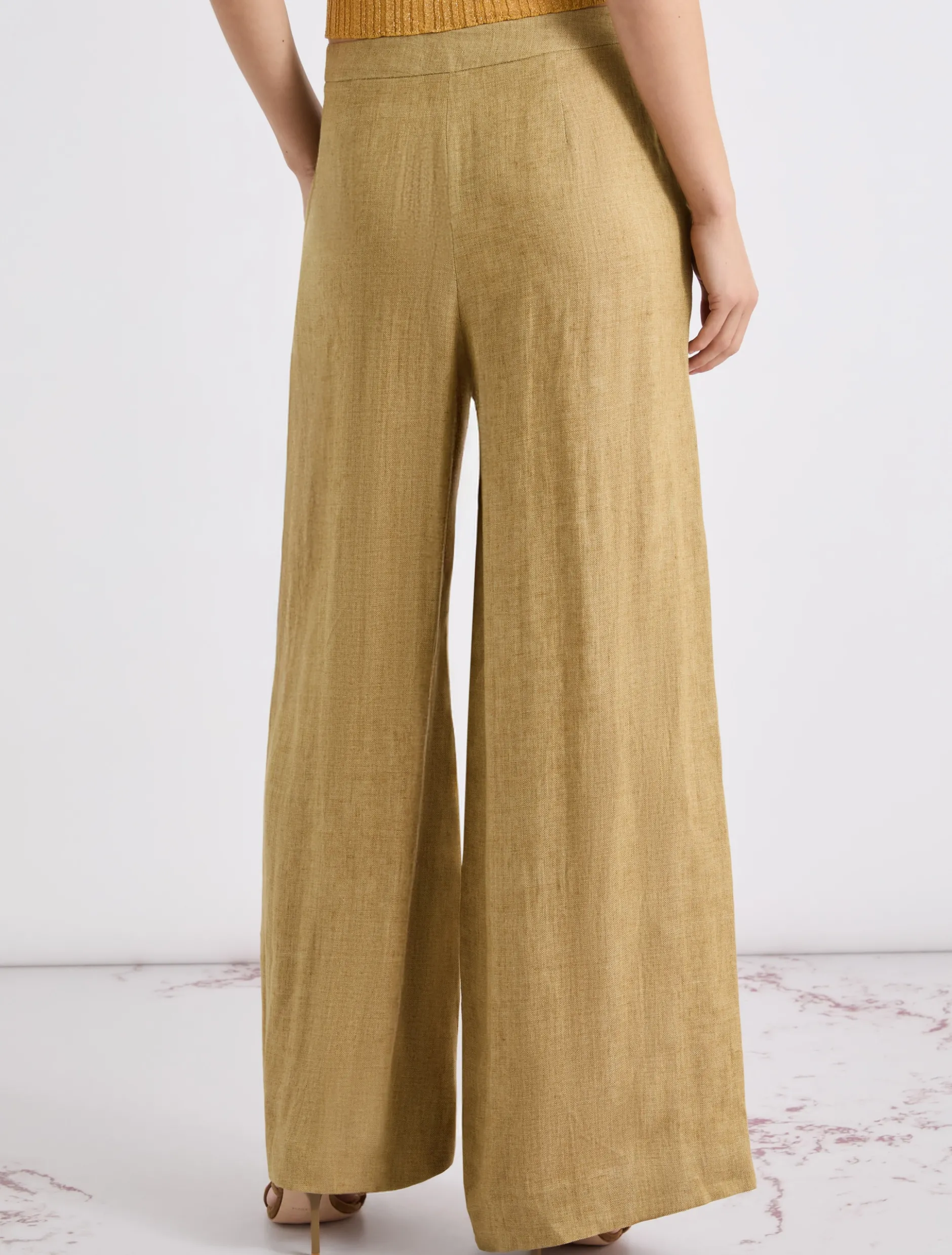 Pantalone wide leg in lino - KAKI