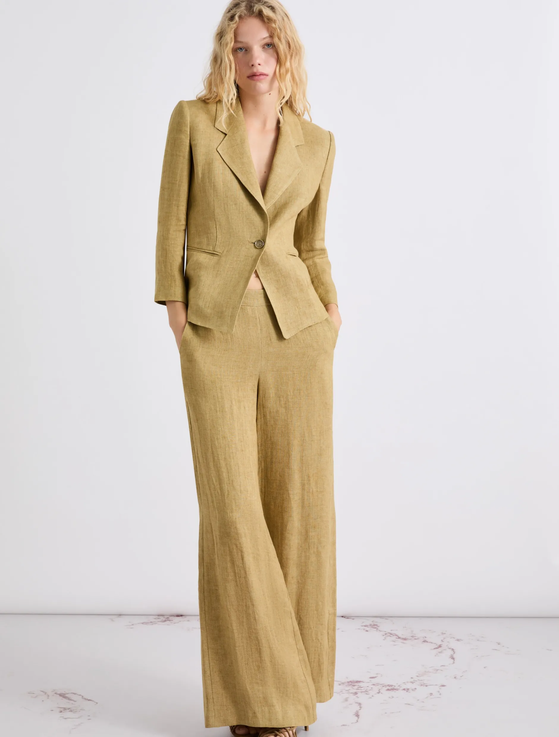 Pantalone wide leg in lino - KAKI