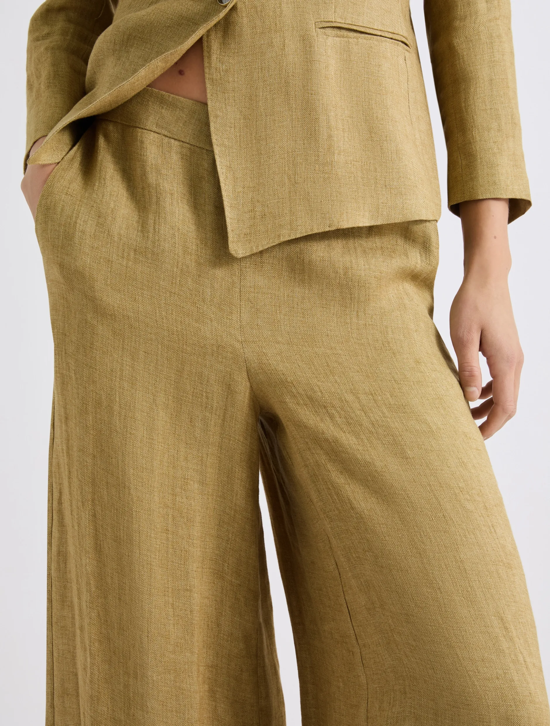 Pantalone wide leg in lino - KAKI