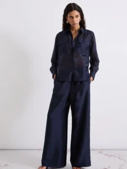 Pantalone wide leg in organza - BLU NOTTE