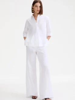 Pantalone wide leg in popeline - BIANCO OTTICO