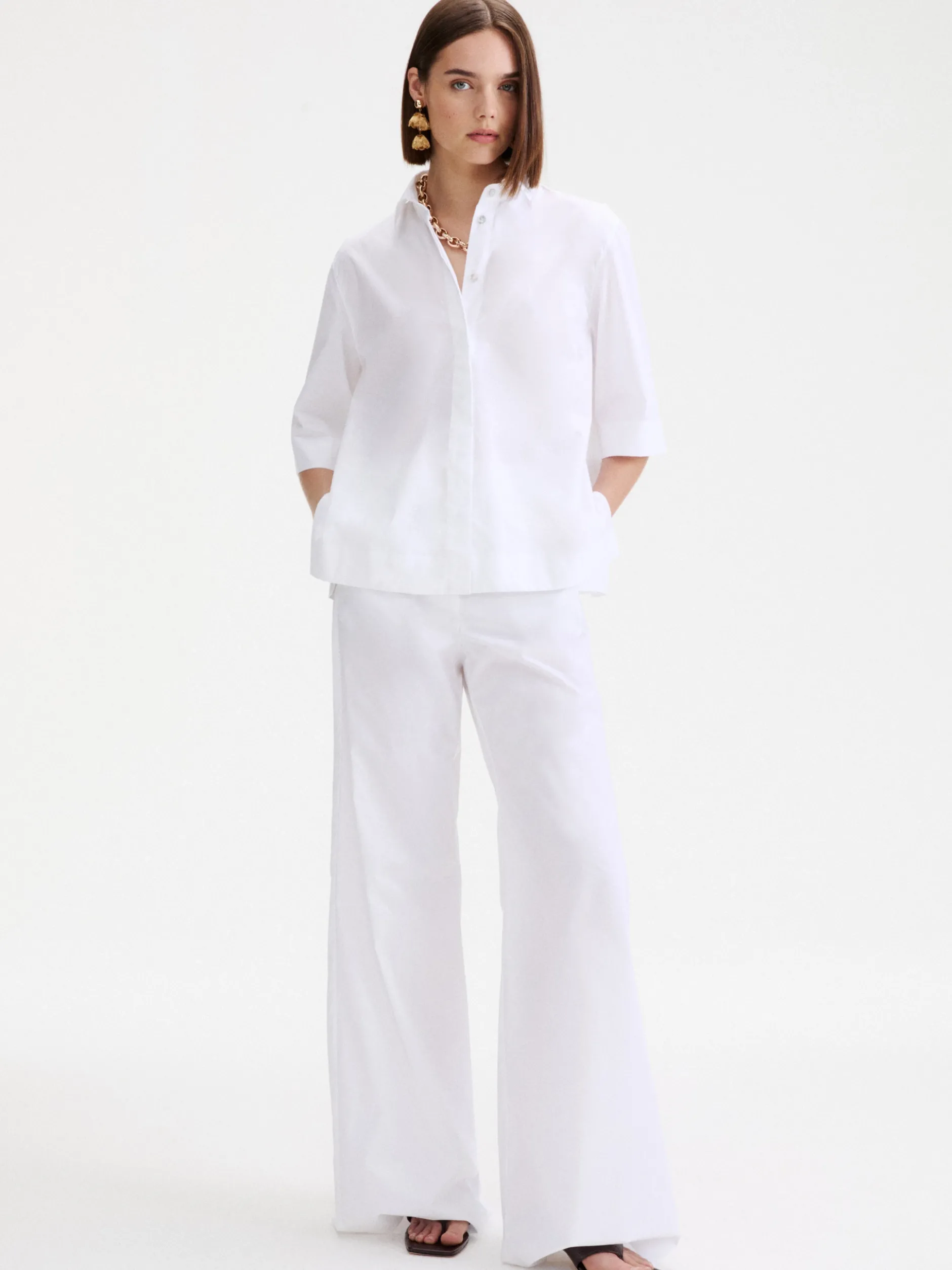 Pantalone wide leg in popeline - BIANCO OTTICO