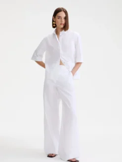 Pantalone wide leg in popeline - BIANCO OTTICO