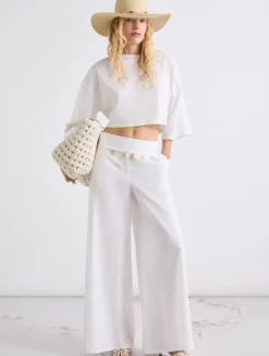 Pantalone wide leg in popeline - BIANCO OTTICO
