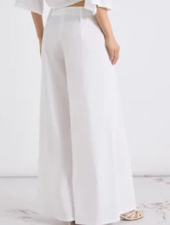 Pantalone wide leg in popeline - BIANCO OTTICO