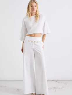 Pantalone wide leg in popeline - BIANCO OTTICO