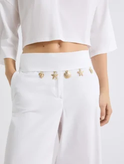 Pantalone wide leg in popeline - BIANCO OTTICO