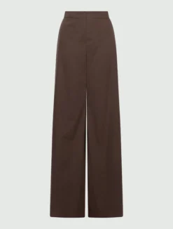 Pantalone wide leg in popeline - MARRONE