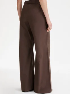 Pantalone wide leg in popeline - MARRONE