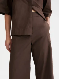 Pantalone wide leg in popeline - MARRONE