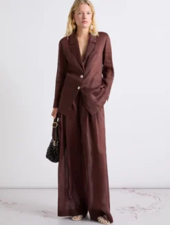 Pantalone wide leg in ramié - MARRONE