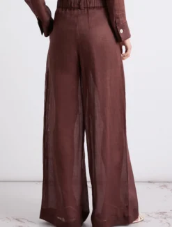 Pantalone wide leg in ramié - MARRONE