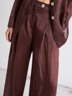 Pantalone wide leg in ramié - MARRONE