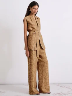Pantalone wide leg in tessuto jacquard - BEIGE