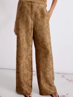 Pantalone wide leg in tessuto jacquard - BEIGE